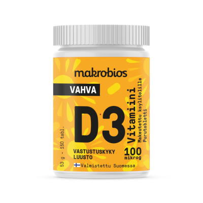 MACROBIOS Vahva D3-vitamiini appelsi100 mcg, 150t